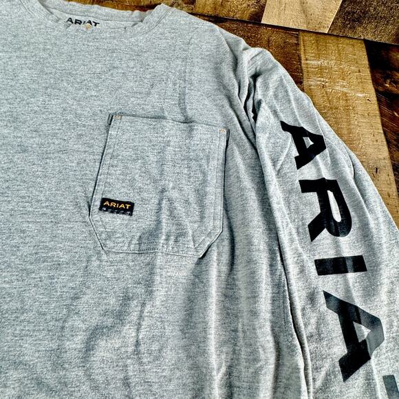 ARIAT Rebar Workman Logo Pocket Long Sleeve T-Shirt GRAY Mens Size LARGE Ex Cond - Picture 4 of 12